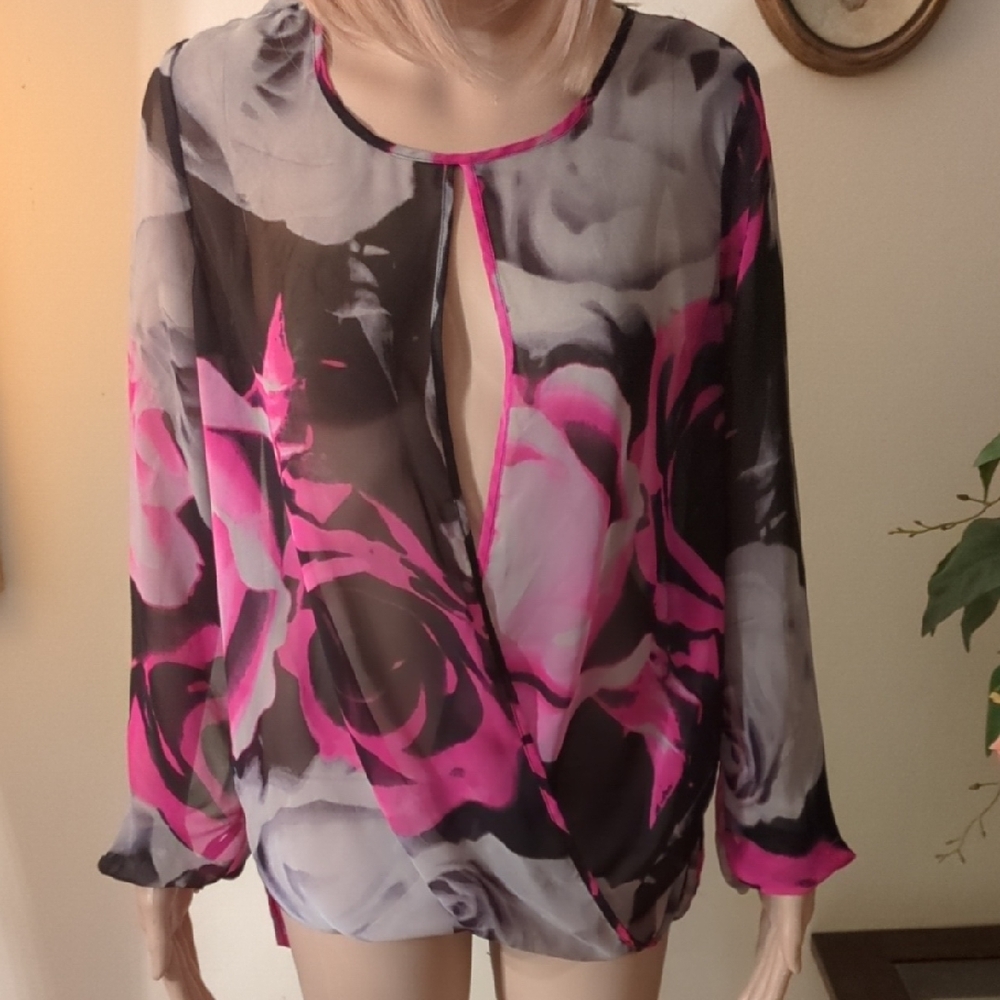 Floral Chiffon Blouse - Pink and Black